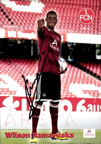 Autograph card footballer Wilson Kamavuaka, 1. FC Nuremberg, autograph