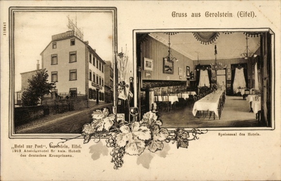 Ak Gerolstein in der Eifel, Hotel zur Post, Restaurant, Speisesaal,  1902