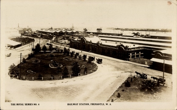 Postcard Fremantle Australia, train station, aerial photo