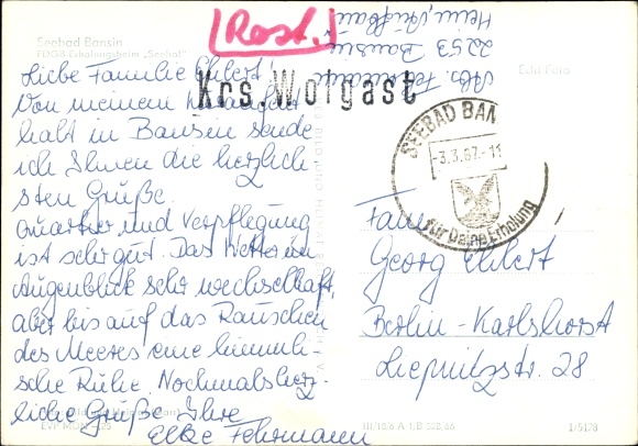 Postcard Baltic resort Bansin Heringsdorf on Usedom, FDGB recreation home Seehof