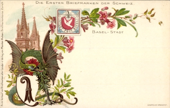 litho Basel Stad Zwitserland, De eerste postzegels van Zwitserland, Stadtpost Basel