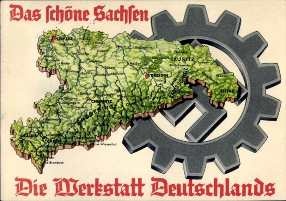 Maps Postcard Beautiful Saxony, the workshop of Germany, DAF