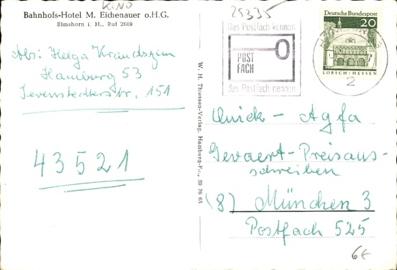 Postcard Elmshorn in Holstein, Bahnhofshotel, Kammer-Lichtspiele, M. Eichenauer oHG