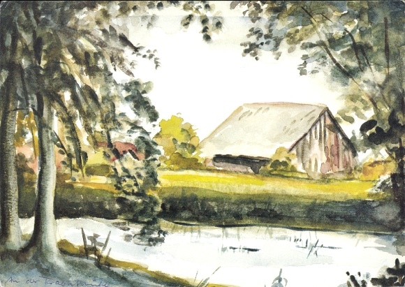 Artist Postcard Schwarzkollm Koselbruch Hoyerswerda in Upper Lusatia, mill ditch at the Krabat Mill