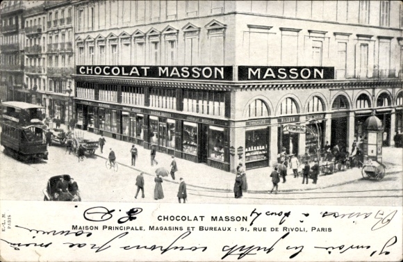 Ansichtkaart Parijs IV, Rue de Rivoli, Chocolat Masson