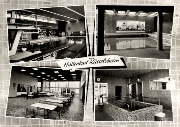 Postcard Rüsselsheim am Main Hessen, indoor swimming pool, interior views