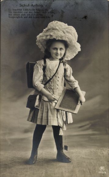 Postcard Congratulations School Enrollment, Girl with Satchel and Slate
