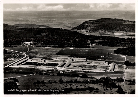 Postcard Deggingen in Württemberg, aerial photograph