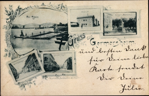 Ak Germersheim am Rhein, Rheinpartie, Bahnhof, Kriegerdenkmal