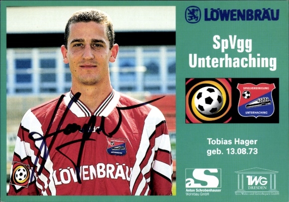 Autogrammkarte Fußballer Tobias Hager, SpVgg Unterhaching, Autogramm