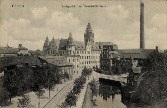 Ak Cottbus in der Niederlausitz, Amtsgericht und Elektrizitäts-Werk