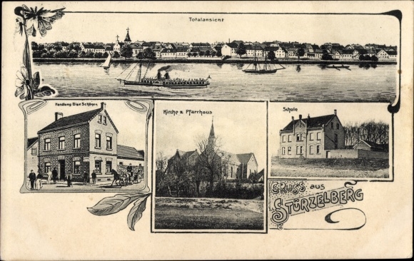 Postcard Stürzelberg Dormagen am Niederrhein, general view, plot, church, vicarage, school