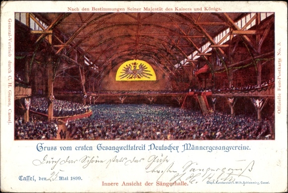 Postwaardestukken Litho Kassel in Hessen, Eerste zangwedstrijd van Duitse mannenzangclubs 1899
