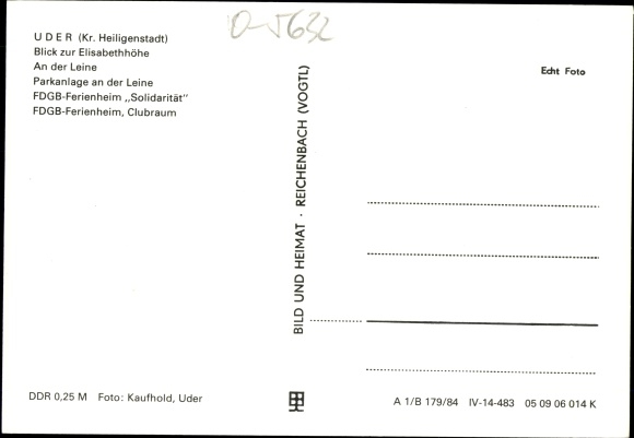 Postcard Uder in Eichsfeld in Thuringia, Elisabethhöhe, on the leash, park, FDGB holiday homes