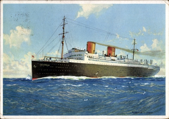 Artist Postcard Twin-screw express steamer Columbus, North German Lloyd Bremen