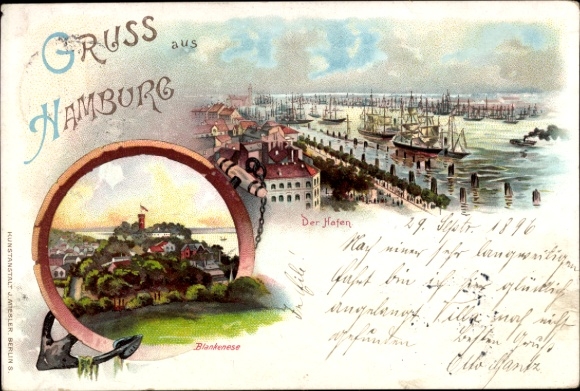 Ak Hamburg Altona Blankenese,  Hafenansicht, Schiffe, Blankenese,  Darstellung