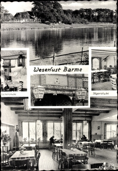 Postcard Barme in Lower Saxony, Weserlust restaurant, Fischerstube, Jägerstube, river section