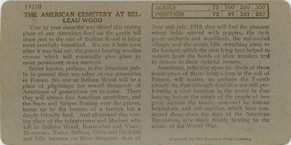 Stereo photo Belleau Wood Aisne, American Cemetery, WW I