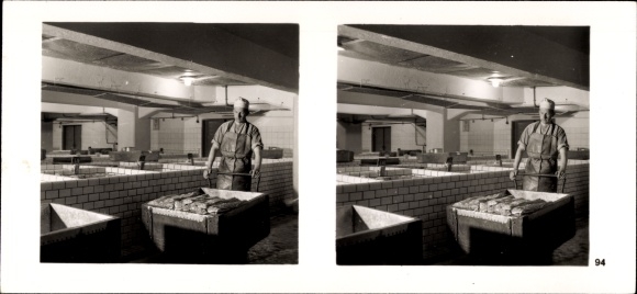 Stereo room image photo &quot;The NS model farms&quot; III 94 no. 404, sausage and meat cannery