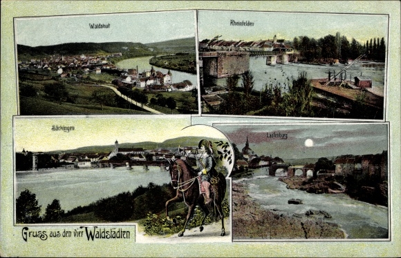 Postcard Waldshut Tiengen on the High Rhine Baden Wuerttemberg, Rheinfelden, Säckingen, Laufenburg