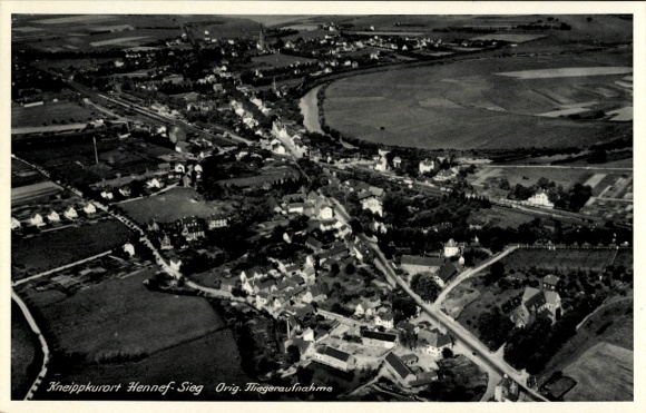 Postcard Hennef an der Sieg, aerial photograph