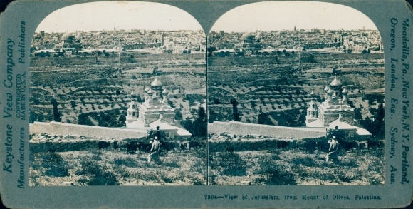 Stereo photo Jerusalem Israel, View from Mount of Olives, Palestine