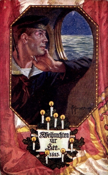 Artist Postcard Kuderna, Christmas at Sea 1915, kuk sailor, Austrian Naval Association