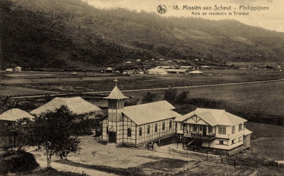 Ak Philippinen, Mission van Scheut, Kirche und Residenz in Trinidad