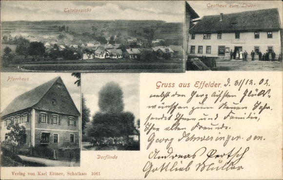 Ak Effelder im Eichsfeld Thüringen, Pfarrhaus, Gasthaus zum Löwen, Cotalansicht, Verlag Karl Ettn