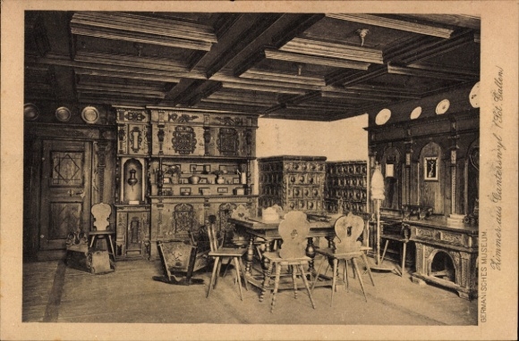 Ak Nürnberg in Mittelfranken, Germanisches Museum, Zimmer aus Sankt Gallen, Innenansicht