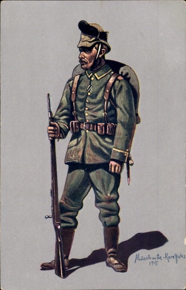 Kunstenaar Ak Lüschwitz Koreffski, K. Sächs. Schutters Füs. Reglement. Prins George nr. 108, onderofficier
