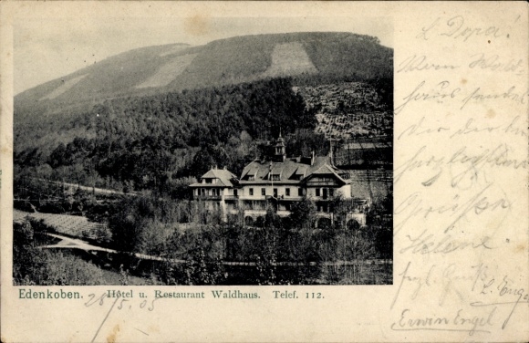 Ak Edenkoben an der Haardt Pfalz, Hotel und Restaurant Waldhaus, Naturaufnahme, Telefon 112