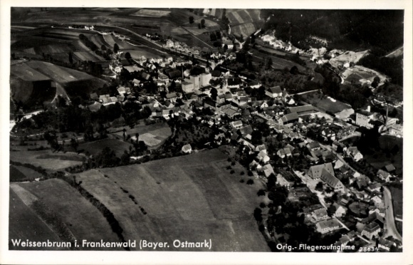 Postcard Weißenbrunn in Upper Franconia, aerial photograph