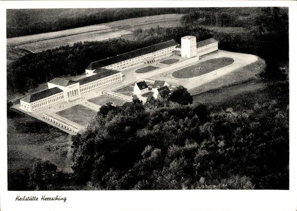 Postcard Herrsching am Ammersee, aerial photograph of the sanatorium