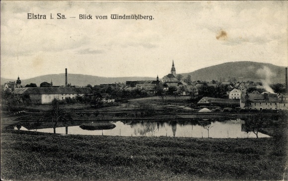 Postcard Elstra in Upper Lusatia Saxony, view from Windmühlberg, cityscape, buildings, water surface