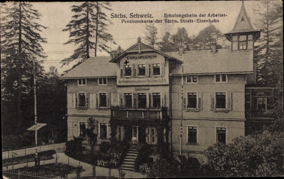 Ak Bad Schandau Sächsische Schweiz, Erholungsheim der Arbeiter, Pensionskasse der Sächs. Staats-E