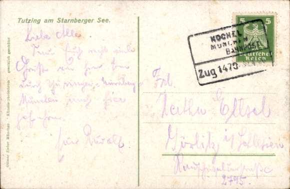 Postcard Tutzing in the district of Starnberg, Upper Bavaria, village with landscape view, Karwendel Mountains, Jochberg