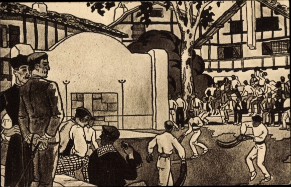 Artist Postcard Le Tanneur, J., Basque Country, Game of Pelota in Chistera