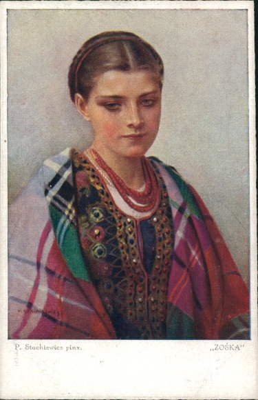 Artist Postcard Stachiewicz, Piotr, Zoska, woman in costume