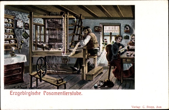Artist Postcard Erzgebirge Passementerie