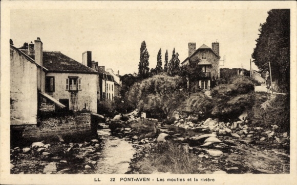 Postcard Pont Aven Finistère, Les moulins et la riviere