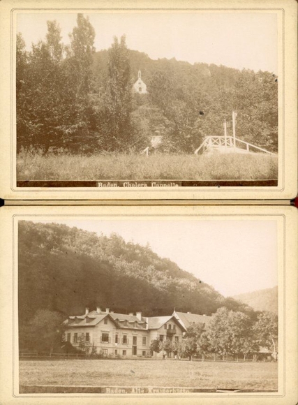 12 kabinetfoto's van Baden in Neder-Oostenrijk op de omslag rond 1890