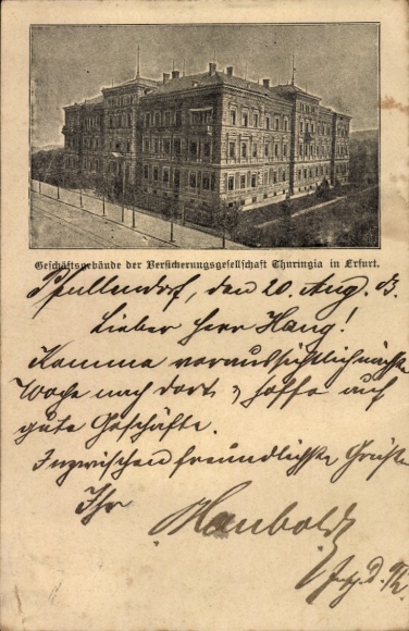 Postcard Erfurt in Thuringia, business building of the insurance company Thuringia