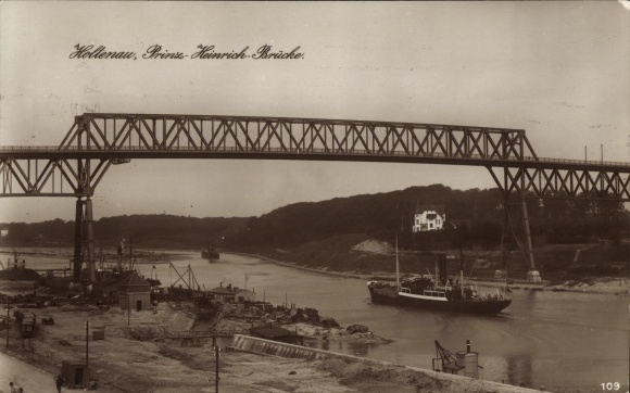 Postcard Kiel, Kaiser Wilhelm Canal, prince Heinrich Bridge, ship