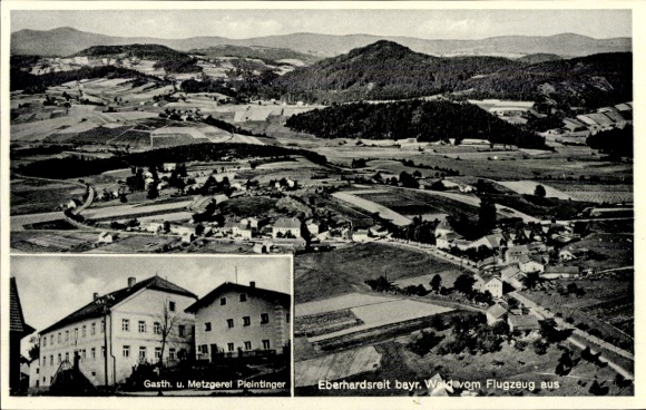 Postcard Eberhardsreuth Schönberg in the Bavarian Forest, aerial photograph, guesthouse