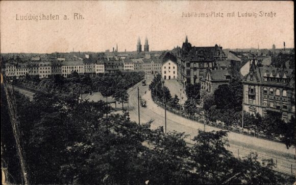 Ak Ludwigshafen am Rhein,  Jubiläums-Platz, Ludwig Straße, Stadtansicht