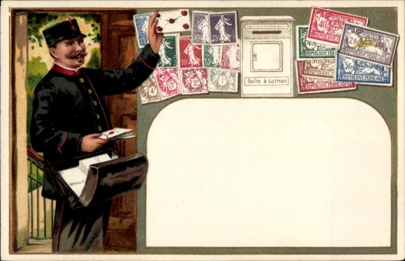 Embossed stamps Postcard postman, French stamps