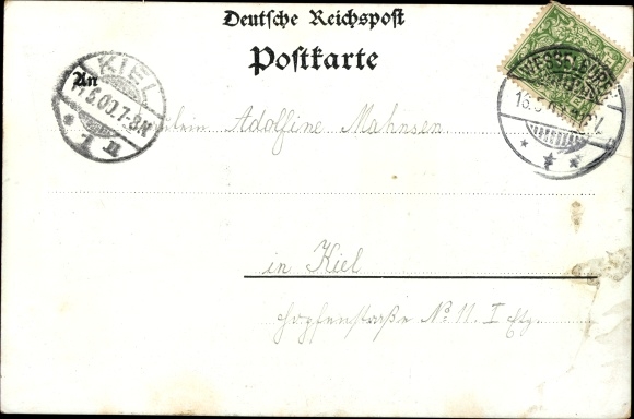 Postcard Wesselburen in Dithmarschen, stock exchange, church