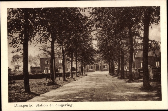 Postcard Dinxperlo Gelderland, train station and surrounding area