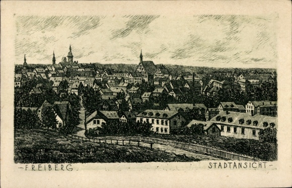 Künstler Ak Freiberg in Sachsen, Stadtansicht
